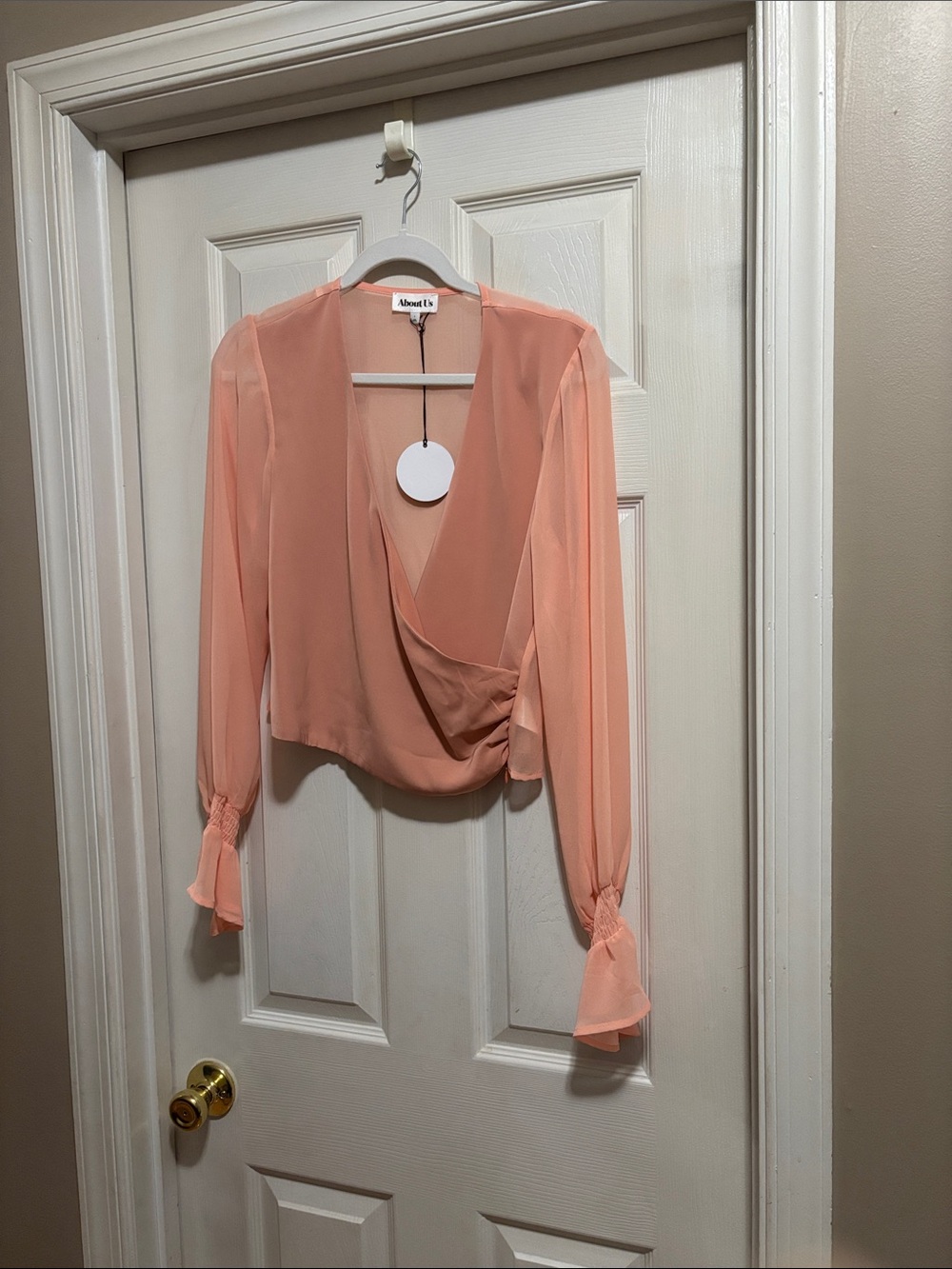 About Us Peach Wrap-Front Sheer Blouse